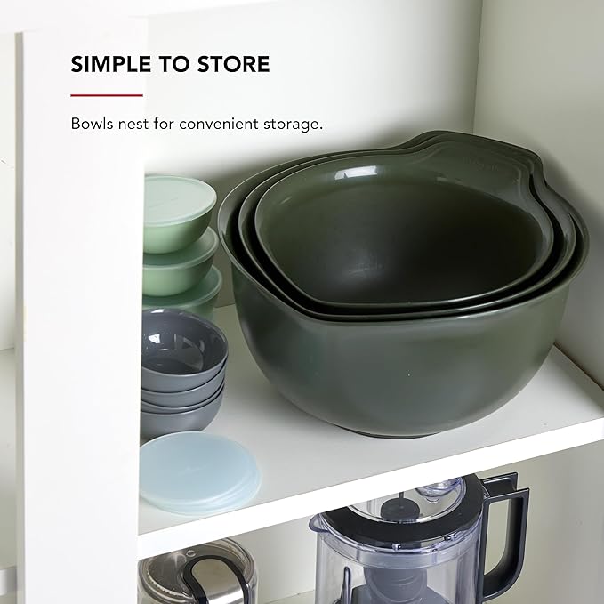 KitchenAid Universal Nesting Plastic Mixing Bowls, Set of 3, 2.5 quart, 3.5 quart, 4.5 quart, Evergreen