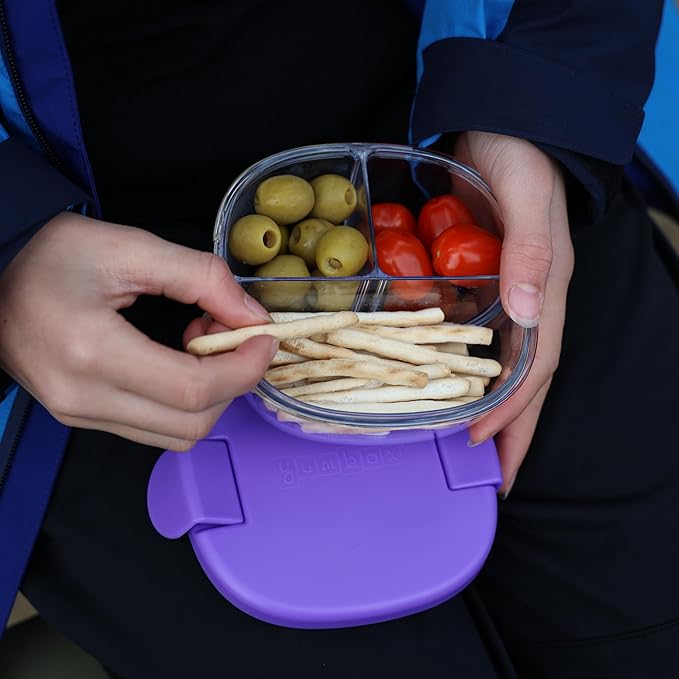 Yumbox Snack Bowl, Leakproof 3 Compartments, Removable Lid, Microwave, Dishwasher Safe, Kids Snacks, Granola Bowl, Snacks for school, work, travel (Hazy Purple)