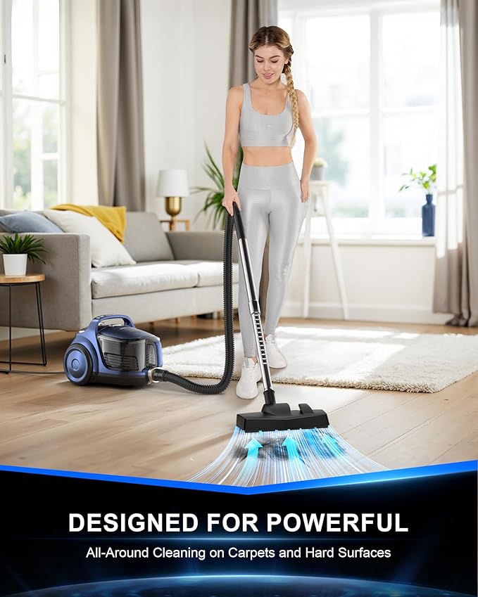 Bagless Canister Vacuum Cleaner,1600W Powerful High-Suction Bagless Canister Vac with 4.5QT Dust Cup,Pop-N-Go Brush,HEPA Filter,Dual Motors&4 Cleaning Tools,Perfect for Low-Pile Carpets&Hard Floors