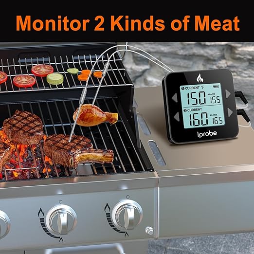 Dual Probe Digital Meat Thermometer - Waterproof, Rechargeable, Bright LCD, Magnetic, Suitable for BBQ, Grill, Smoker, and Oven
