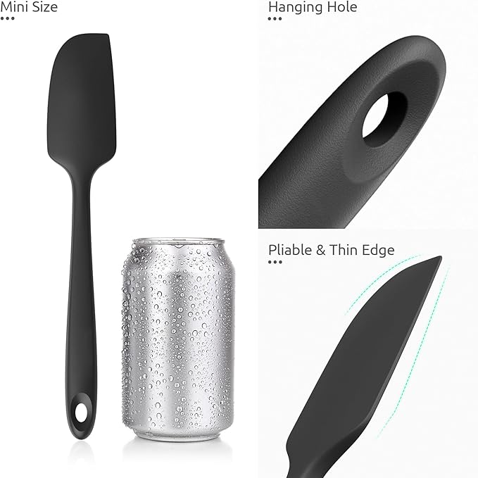 U-Taste Small Mini Silicone Spatula: 9×2inch 600ºF Heat-Resistant Food-Grade Jar Scraper for Kitchen Use, Non-Stick Seamless Flexible Baking Utensil for Mixing, Scraping Jam in Bowl or Cup (Black)