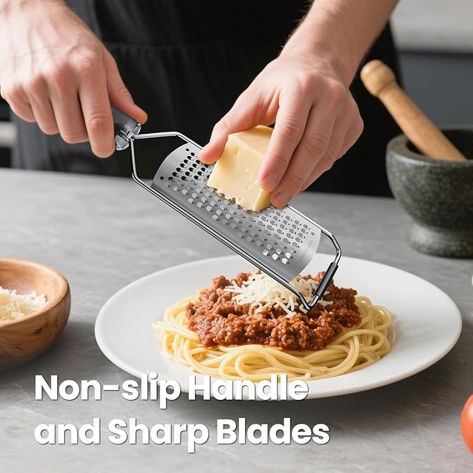 Cheese Grater with Non-Slip Handle, Lemon Zester, Extra Coarse Grater, 12in x 2.5in