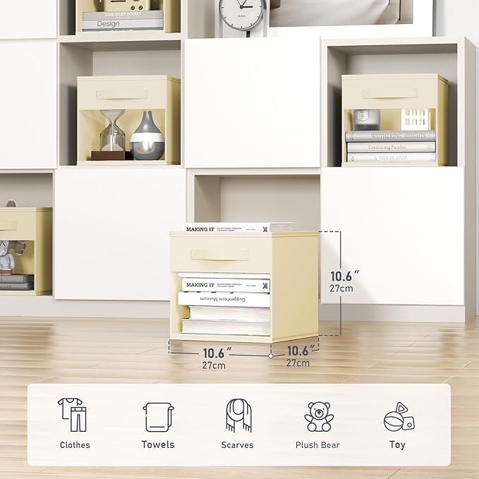 DIMJ Storage Cubes, Cube Storage Bin, 10 Pack Foldable Storage Cubes with Window, Closet Storage Bins with Handle, 11x 11 inch Storage Box for Clothes, Toys, Books