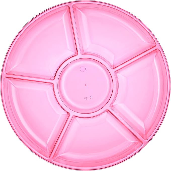 Plasticpro 6 Sectional Round Plastic Serving Tray/Platters Pink Pack of 2