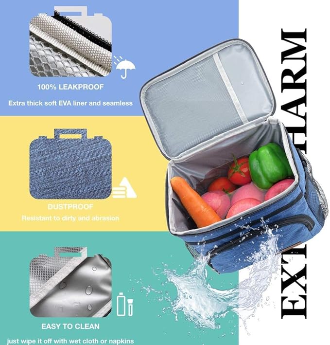 ExtraCharm Insulated Lunch Bag for Women/Men - Reusable Lunch Box for Office Picnic Hiking Beach - Leakproof Cooler Tote Bag Organizer with Adjustable Shoulder Strap for Adults-Black Camo