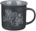 Christian Art Gifts Charcoal Gray Camp-Style Ceramic Coffee Mug – 13 oz. Lead and Cadmium-Free Non-Toxic Inspirational Scripture Coffee and Tea Mug for Men with Bible Verse: Man of God –1 Timothy 6:11