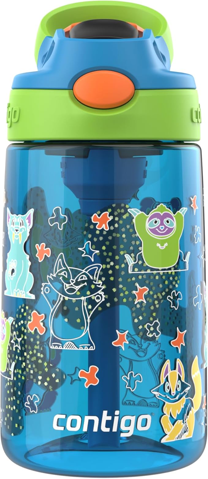 Contigo Autospout Kids Water Bottle, 14oz, Pack of 1, Blue Poppy Squishies