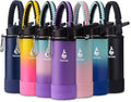 Farsea Insulated Water Bottle With Paracord Handle, Protective Boot and 2 Lids (Straw Lid & Spout Lid), Stainless Steel Water Bottle Wide Mouth, Double Wall Sweat-Proof BPA-Free, 18 oz