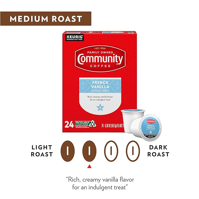 Community Coffee French Vanilla Flavored 72 Count Keurig K-Cup Coffee Pods, Medium Roast, 12 Count (Pack of 6)