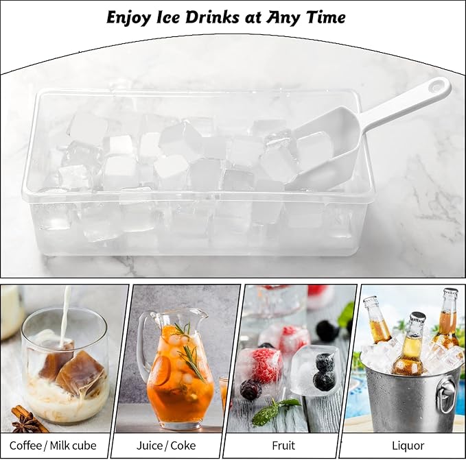 Silicone Ice Cube Tray with Leak-Proof Lid & Storage Bin for Freezer – BPA-Free 36-Piece Nugget Ice Molds, Spill-Resistant Cover & Ice Scoop Container Cover