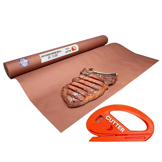 Peach Butcher Paper 24" x 2160" (180 feet) with Cutter - USA-Made Natural Butcher Paper Roll for Meat & Fish - Uncoated, Unwaxed & Food-Grade Material for Smoking Meat, Grilling & BBQ by IDL Packaging