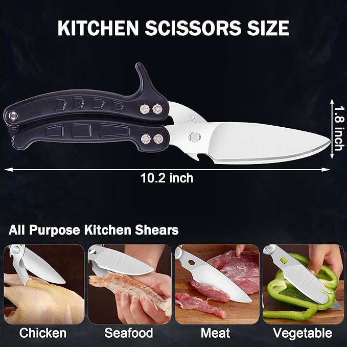 Kitchen Shears Heavy Duty Poultry Shears Meat Cutting Dishwasher Safe and Stainless Food Kitchen Scissors for Chicken Turkey Thanksgiving,Black