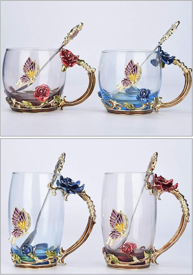 Handicraft Crystal Glass 3D Flower Cups Tea Mug With Tea Spoon Women Coffee, Tea, Juice, Beer, Milk Hot And Cold Drinks Use Gift Package. (Chrysanthemum, 11 OZ)