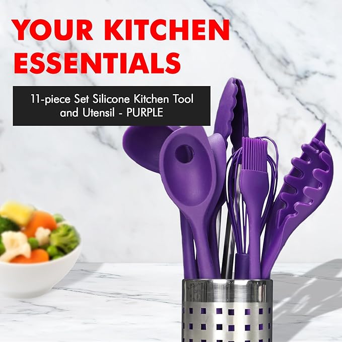 Chef Craft Premium Silicone Kitchen Tool and Utensil Set, 11 Piece, Purple