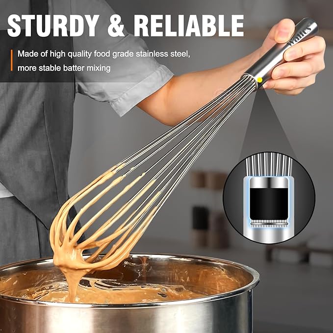 Walfos Whisk,14in Large Whisks, Heavy Duty Stainless Steel Wire Whisk for Blending, Whisking, Beating Suitable for stirring and mixing containers such as deep pots or big bowl at home or store.