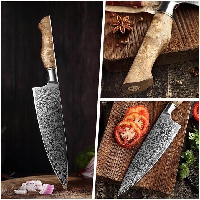 HEZHEN Chef's Knife-Professional-8.3 inch Damascus Steel, Kitchen Knife VG10 Gyuto Knife-Master Series Chef Cooking Tool at Home,Restaurant-Figured Sycamore Wood Handle
