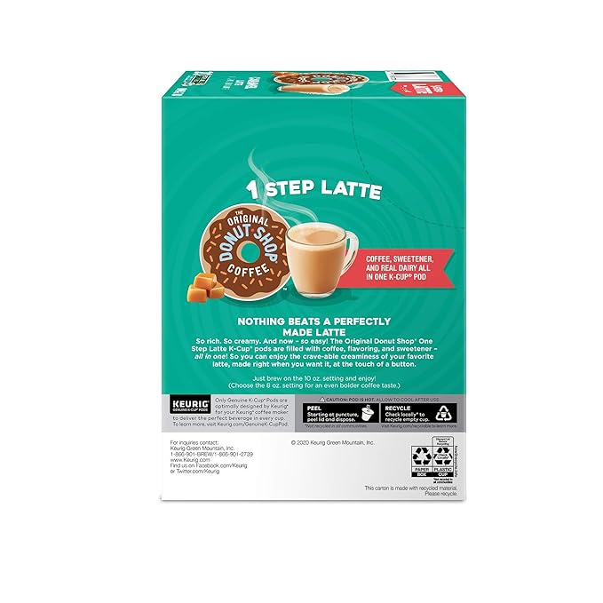 The Original Donut Shop Caramel Latte, Keurig Single Serve K Cup Pods, Flavored Coffee, Caramel Latte, 10 Count - Pack of 6