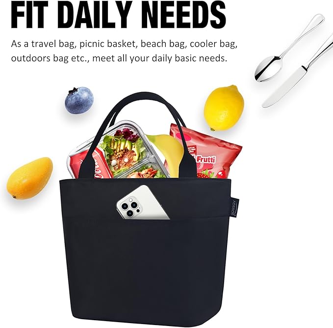 Aosbos Lunch Tote Bag, Insulated Lunch Box for Women, Leakproof Lunch Cooler Purse for Work, Black