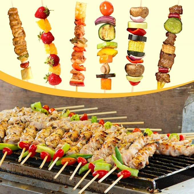 300 Pcs 12 inch Natural Bamboo Skewers, Φ=4mm, PEOUWNES Food Sticks for Appetiser, BBQ, Fruit，Cocktail, Grilling Kebabs, Bouquet, Chocolate Fountain, Corn Dog, Kitchen, Barbecue, Crafting and Party