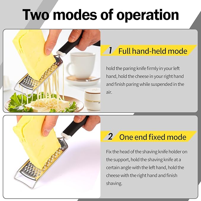 Handheld Cheese Grater - Mirror Stainless Steel Blades, Lightweight & Ultra-Smooth & Rustproof - Non-Slip Comfortable Handle for Parmesan, Mozzarella, Hard & Soft Cheeses - Dishwasher Safe