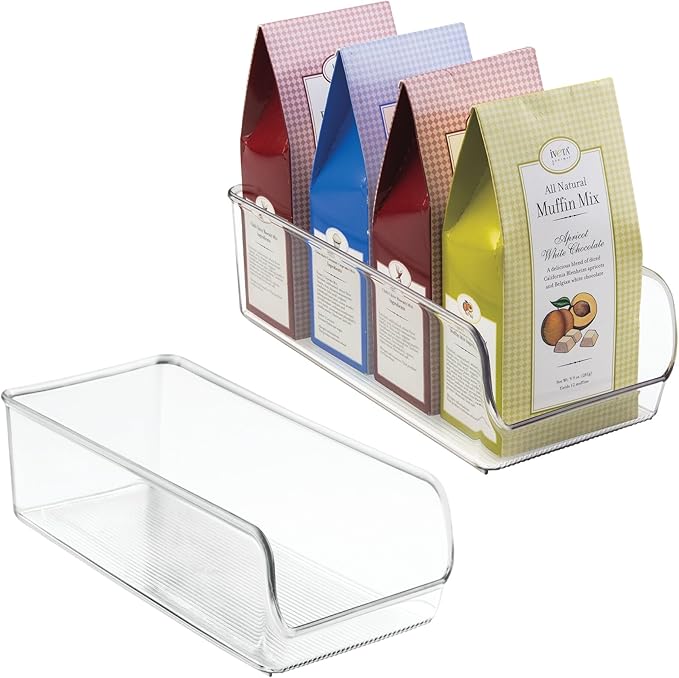 iDesign Linus Plastic Fridge and Freezer Storage Organizer Bin, Clear Container for Food, Drinks, Produce Organization, BPA-Free , 11" x 5.5" x 3.5", Set of 2, Clear