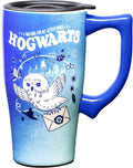 Spoontiques Hedwig Ceramic Travel Coffee Mug with Lid and Handle - Spill Proof Lid - Double Walled Mug for Hot and Cold Beverages - Microwave and Dishwasher Safe