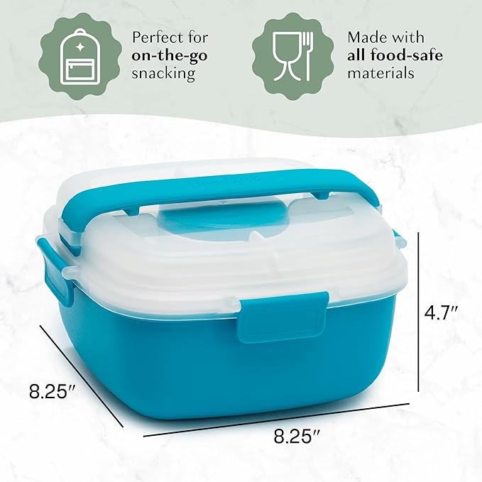 Goodful Stackable Lunch Box Container, Bento Style Food Storage with Removeable Compartments for Sandwich, Snacks, Toppings & Dressing, Leak-Proof and Made without BPA, 56-Ounce, Blue