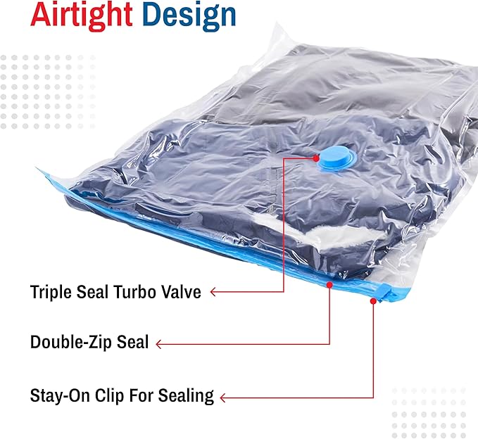 Hanging Vacuum Storage Bags for Clothes & Coats – 8 Pack (4 Small & 4 Large) Vacuum Seal Garment Bags for Hanging Storage – Space Saving Compression Bags for Clothing, Jackets – Transparent