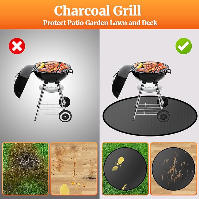 60" Round Fire Pit Mat for Solo Stove Bonfire/Under Grill Mat for Outdoor Grill Fireproof Waterproof Oil-Proof, 4 Layers Fireproof Mat Fireplace Mat BBQ Floor Mat for Deck Patio Grass Outdoor Smoker