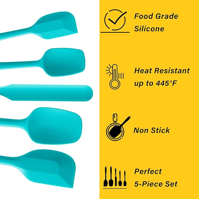 Silicone Spatula Set, 5 Piece Food Grade Rubber Spatulas for Baking, Cooking, and Mixing High Heat Resistant Non Stick Dishwasher Safe BPA-Free (Mint Green)