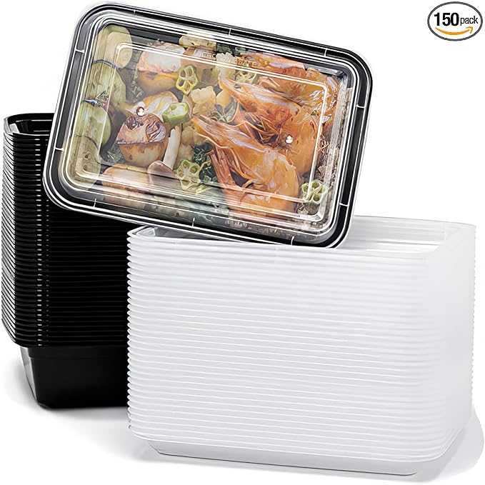 POPMISOLER 150 Pack Stackable Meal Prep Bowl Containers, 28oz Thick Food Storage Containers with Lids, Reusable Plastic,Disposable Bento Box,Stackable,Microwave/Freezer/Dishwasher Safe