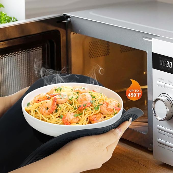 Silicone Microwave Mats, 12" Extra Large Multi-Use Microwave Mat Heat Resistant Silicone Trivet Mat Pot Holders Hot Pads for Kitchen, Silicone Cover Pad for Microwave Oven Hot Pot Pans, Black 2Pack