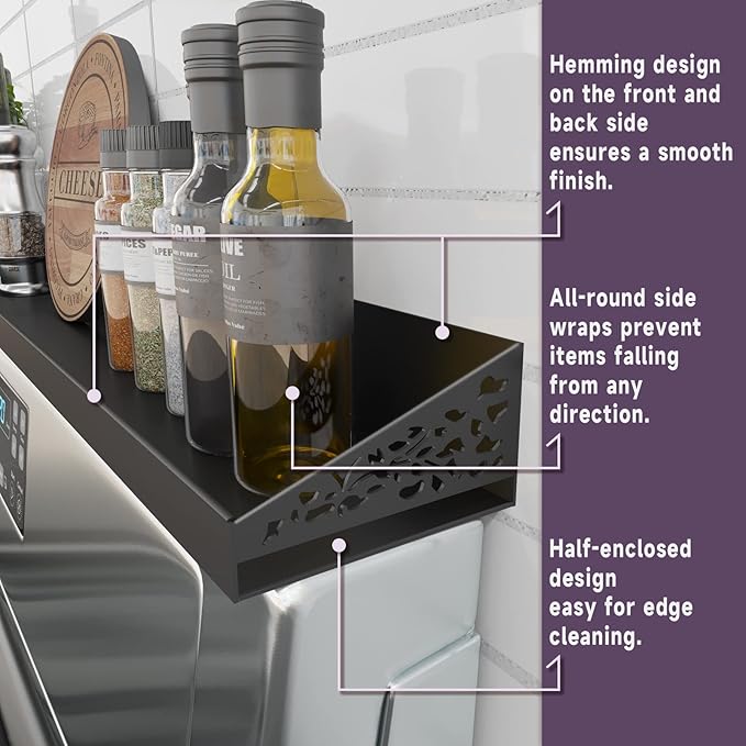 30" Magnetic Stove Top Shelf – Black Spice Rack and Seasoning Organizer – Magnetic Kitchen Shelf for Back of Stove – Over Stove Rack and Storage Organizer
