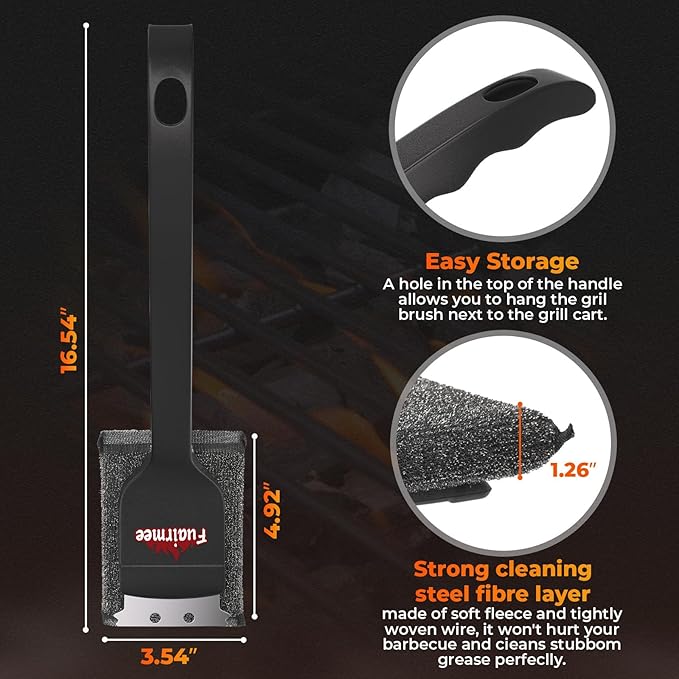 Bristle Free Grill Brush with Scraper, Efficient Cleaning, Safe Grill Accessories for Weber Gas/Stainless Steel Grates/Charcoal Grill, Gift for Dad