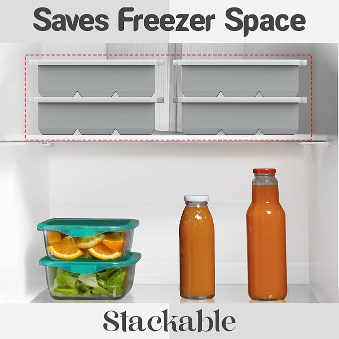 KitchFort Large Silicone Ice Cube Tray (3-Pack), Easy Release 2" Big Ice Cubes - Cocktail, Whiskey Ice Cubes Mold - Ice Trays for Freezer with Lid - Stackable Silicone Ice Tray - Gray