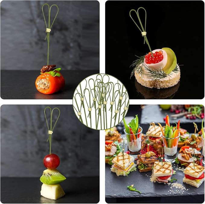 500 Pieces Cyan Heart Shaped Bamboo Sticks Long Toothpicks for Appetizers Cocktail Picks for Drinks 4.7 Inch Bamboo Skewers for Appetizers Charcuterie Boards Accessories
