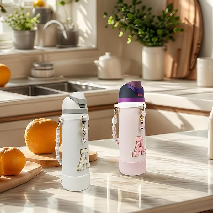 Cute Letter Charm Set Compatible with Owala Water Bottle 24 oz, 32 oz, 40 oz, Owala Kids, Owala Coffee Tumbler, Owala FreeSip – Includes Handle Strap, for Owala Accessories & Stanley Cup Accessories