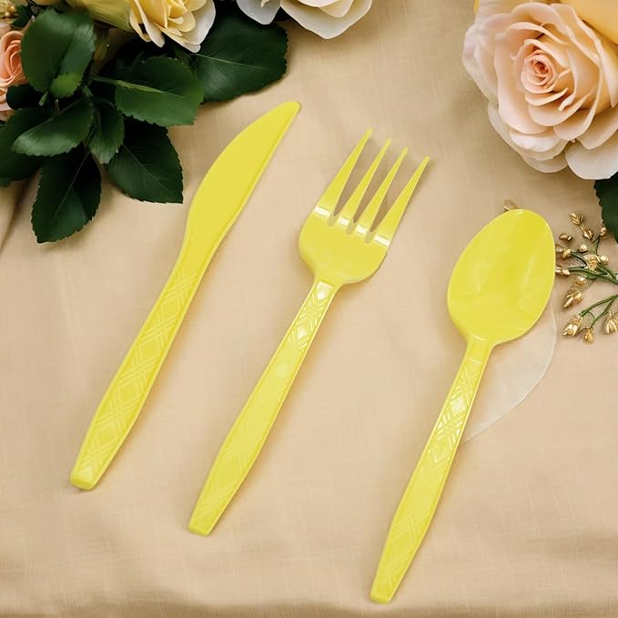 360-Piece Thanksgiving Plastic Tableware Set, Disposable Heavy Tableware Set, Including 120 Pieces Of Orange, Yellow and Brown Knives and Forks, Thanksgiving Party Supplies