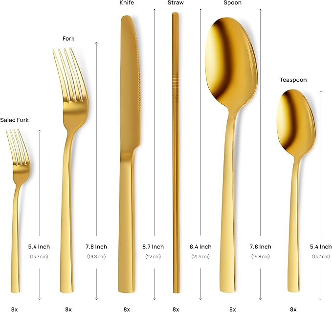 Home Haven Luxury Gold Silverware Set for 8, Heavy Duty Gold Flatware Set for 8, 18/10 Stainless Steel Cutlery Dishwasher Safe, Flatware for Special Occasions, Home & Restaurant Use (48 Pieces for 8)