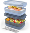 Ello 2-Pack Lunch Stack Plastic Food Storage Container Bento Box with Airtight, Leak-Proof Locking Plastic Lids and Silicone Base, BPA-Free, Freezer, Microwave, and Dishwasher Safe