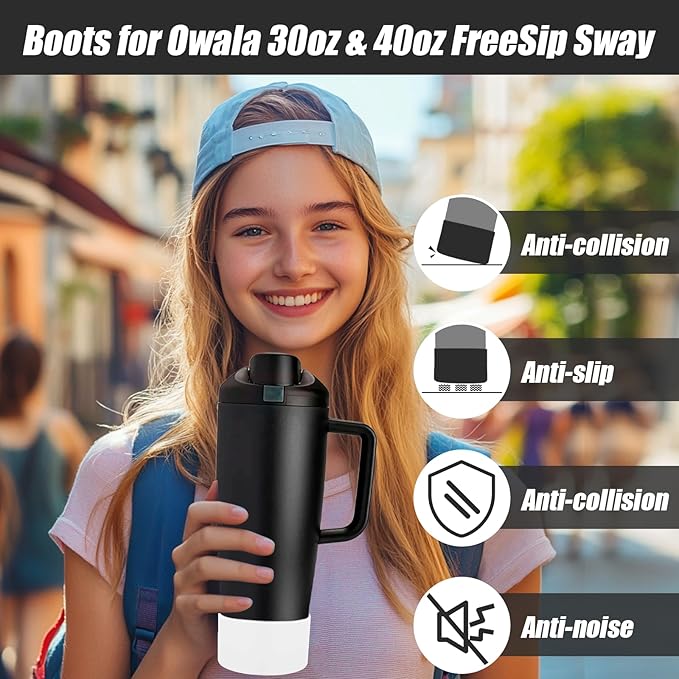 Mity rain 2PCS Protective Silicone Boots for Owala 30oz & 40oz FreeSip Sway Bottles & Tumblers - Accessories for owala, Enhances Stability & Prevents Scratches (Black & White)