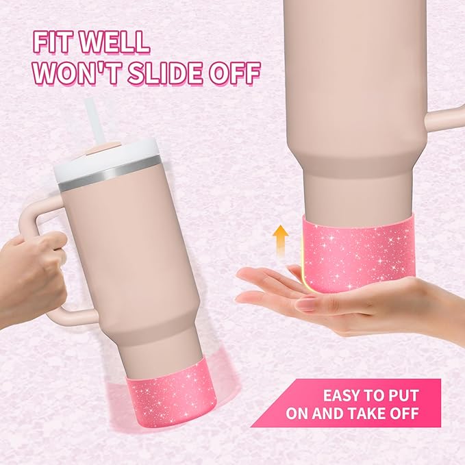WUQID 2 Pack Bling Silicone Boot Compatible with Stanley Quencher Adventure 40oz & Stanley IceFlow 20oz 30oz, Reduces Dents Protective Silicone Water Bottle Bottom Cover Sleeve