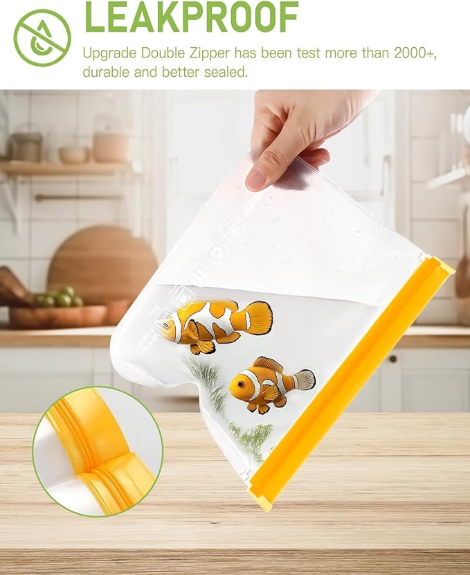 IDEATECH 12Pack Food Storage Bags Dishwasher Safe, BPA Free Gallon Freezer Bags, Reusable Snack Bags, Leakproof BPA Free Reusable Baggies for Lunch,Travel(2Gallon 4Quart 4Snack, Grey)