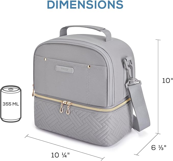 TOURIT Lunch Bag Women Double Deck Lunch Box Insulated Lunch Cooler for Women Men Work, Gray