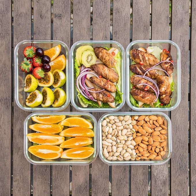 Bayco Large Glass Meal Prep Containers, 5 Pack, 36oz | 4.5cups, Food Storage With Lids, Airtight Bento Boxes, BPA Free & Leak Proof