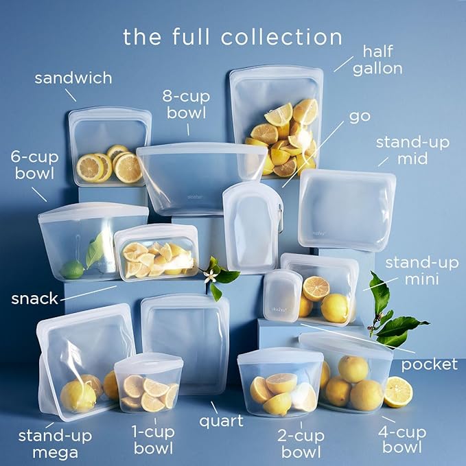 Stasher Premium Silicone Reusable Food Storage Stand-Up Bag Mega, Clear, Microwave, Sous Vide, Dishwasher, Oven and Freezer Safe, BPA Free, Leak-free, Eco-friendly, 104 Oz