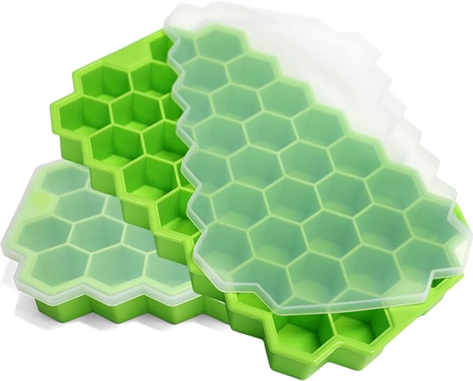 Ice Cube Trays for Freezer with Lid-Silicone Ice Cube Tray with Lid Ice Maker 2 Packs Green,Easy-Release Reusable Ice Cube in Organizer Bins or Ice Bucket for Cocktail bar or Iced Coffee Cup