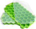 Ice Cube Trays for Freezer with Lid-Silicone Ice Cube Tray with Lid Ice Maker 2 Packs Green,Easy-Release Reusable Ice Cube in Organizer Bins or Ice Bucket for Cocktail bar or Iced Coffee Cup