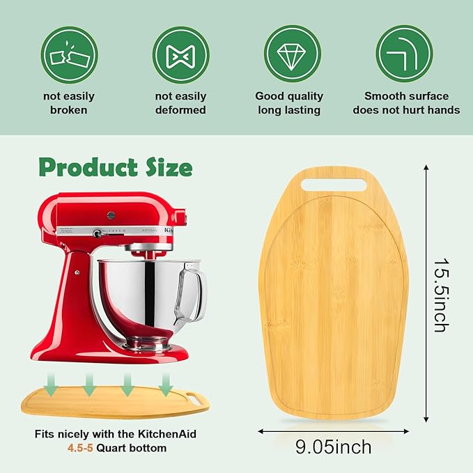 Mixer Slider Compatible with Kitchen aid Bowl Lift 4 .5-5 Qt Stand Mixer Bamboo- Kitchen Countertop Storage Mover Sliding Caddy for Kitchen Aid 4 .5-5 Qt Mixer (4 .5-5 Qt with handle-Natural)