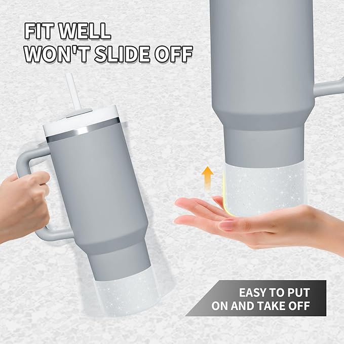WUQID 2 Pack Bling Silicone Boot Compatible with Stanley Quencher Adventure 40oz & Stanley IceFlow 20oz 30oz, Reduces Dents Protective Silicone Water Bottle Bottom Cover Sleeve